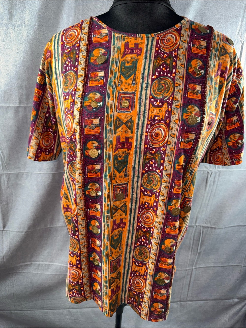 2802-Red Rover Multicolor Patterned Short Sleeve Tee - Women's Orange & Purple